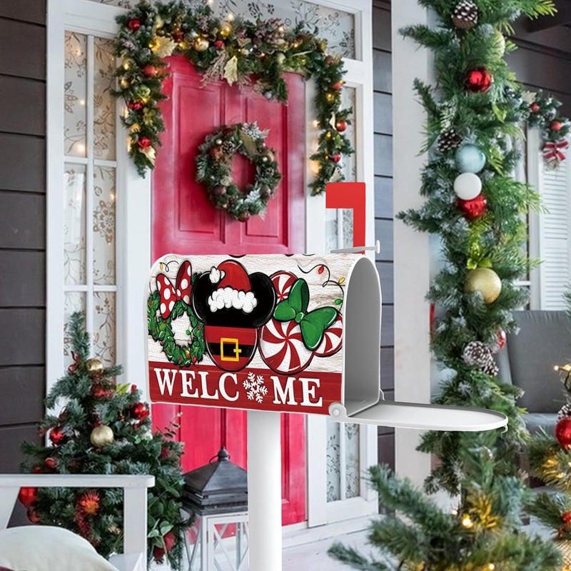 FBCOO Welcome Christmas Santa Mailbox Cover Magnetic Standard Size 20.5" x 18", Xmas Peppermint Candy Wreath Decorative Post Letter Box Decor, Farmhouse Holiday Garden Yard Outdoor Decoration - Image 5